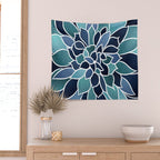 Festive, Flower Bloom, Navy Blue and Teal Wall Tapestry Gallery Image 2