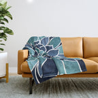 Festive, Flower Bloom, Navy Blue and Teal Throw Blanket Gallery Image 1
