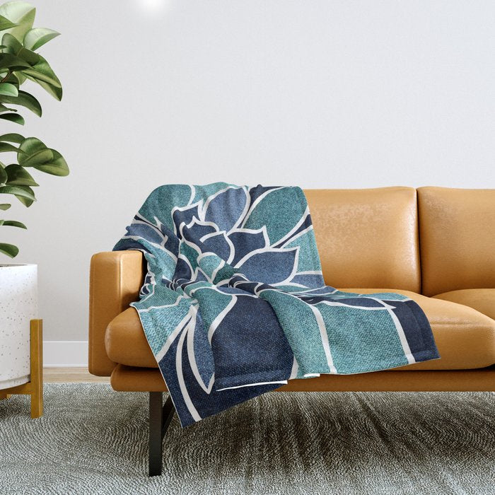 Festive, Flower Bloom, Navy Blue and Teal Throw Blanket Gallery Image 1