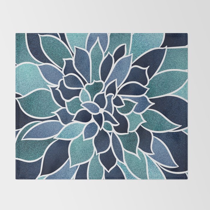 Festive, Flower Bloom, Navy Blue and Teal Throw Blanket Gallery Image 2