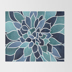 Festive, Flower Bloom, Navy Blue and Teal Throw Blanket Gallery Image 2