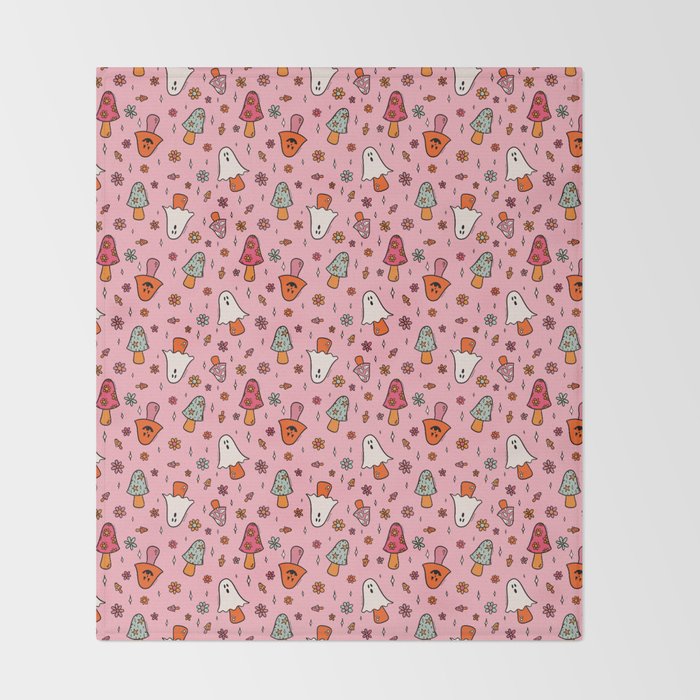 Spooky Mushroom Print Throw Blanket Gallery Image 2
