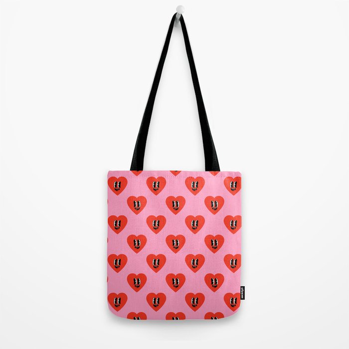 Funny retro love heart cartoon pattern Tote Bag Gallery Image 2