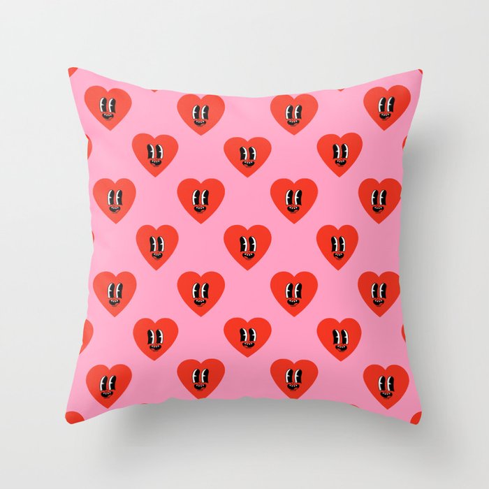 Funny retro love heart cartoon pattern Throw Pillow Gallery Image 6