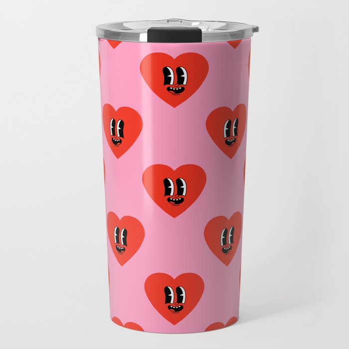 Funny retro love heart cartoon pattern Travel Mug Gallery Image 1