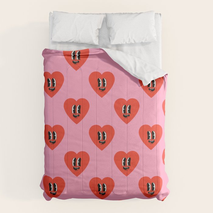 Funny retro love heart cartoon pattern Comforter Gallery Image 6