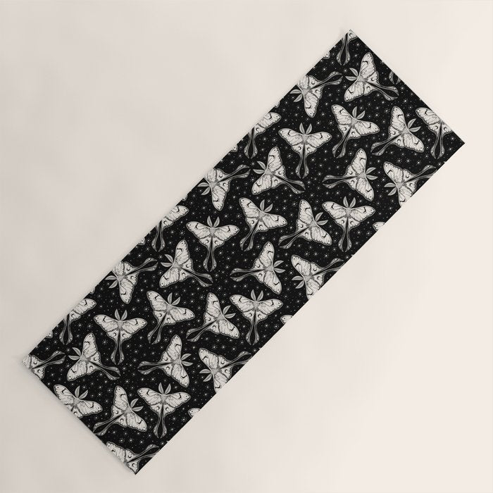 Luna Moth In Black and White Yoga Mat Gallery Image 1