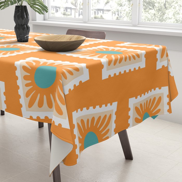 Vintage flower postage stamp pattern Tablecloth Gallery Image 3