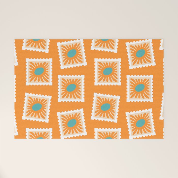 Vintage flower postage stamp pattern Welcome Mat Gallery Image 1