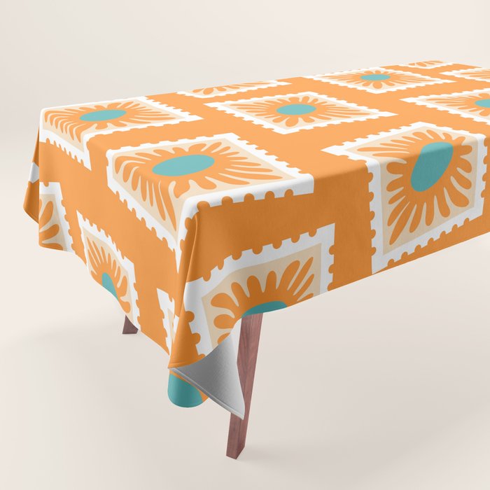 Vintage flower postage stamp pattern Tablecloth Gallery Image 1