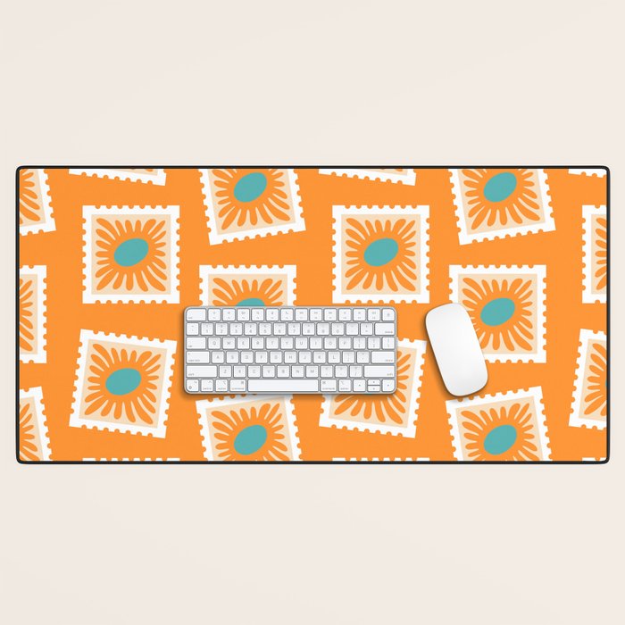 Vintage flower postage stamp pattern Desk Mat Gallery Image 1