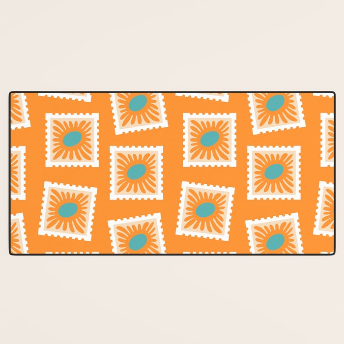Vintage flower postage stamp pattern Desk Mat Gallery Image 3
