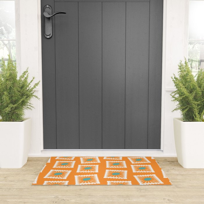 Vintage flower postage stamp pattern Welcome Mat Gallery Image 3