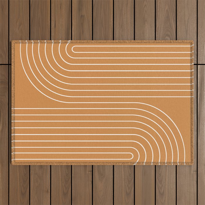 Minimal Line Curvature LXXXIII 70s Orange Mid Century Modern Arch Abstract Outdoor Rug Gallery Image 1