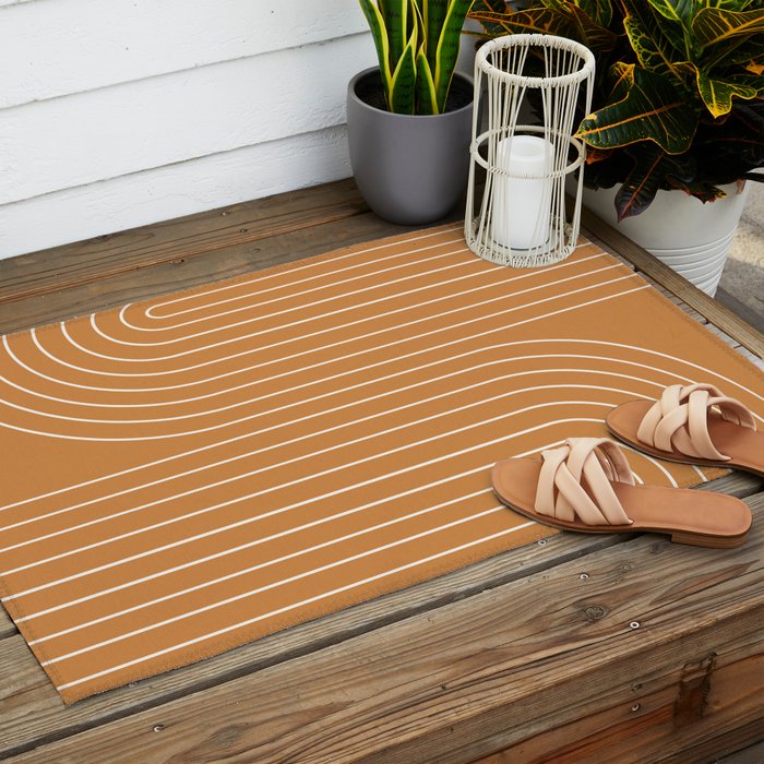 Minimal Line Curvature LXXXIII 70s Orange Mid Century Modern Arch Abstract Outdoor Rug Gallery Image 2