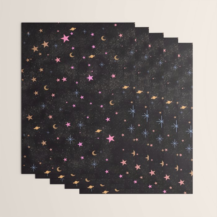Spaces pattern with colourful stars moons and planets  Wrapping Paper Gallery Image 3