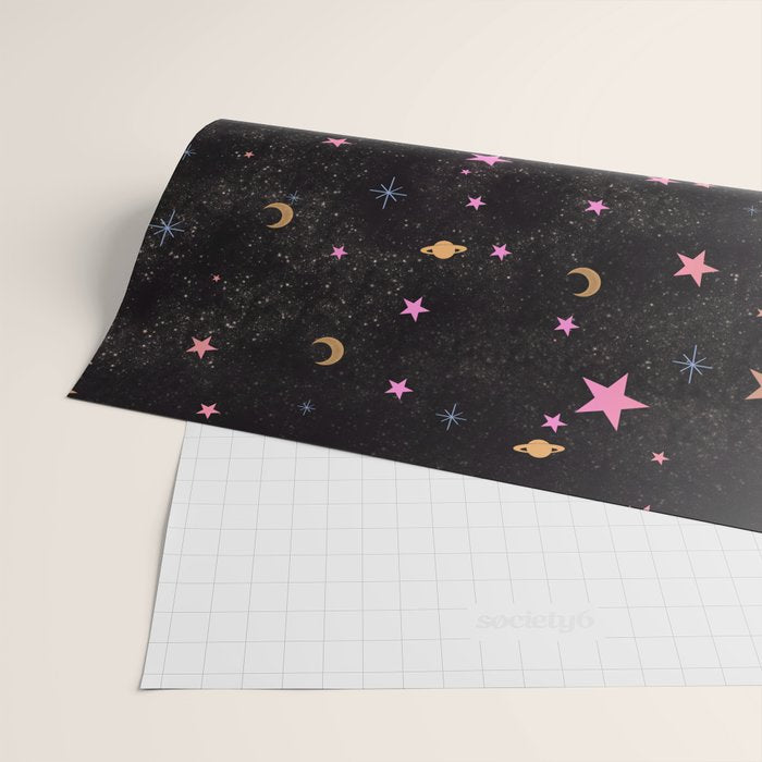 Spaces pattern with colourful stars moons and planets  Wrapping Paper Gallery Image 2