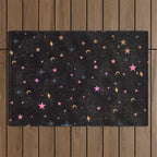 Spaces pattern with colourful stars moons and planets  Outdoor Rug Gallery Image 1