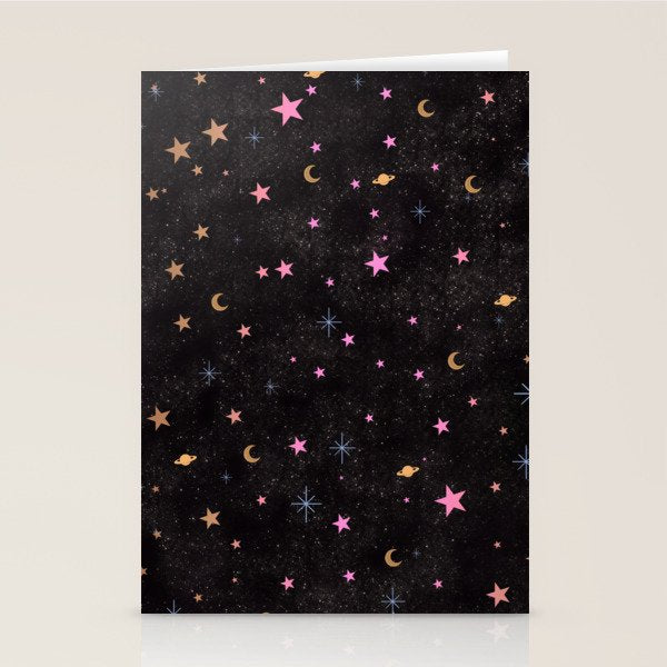 Spaces pattern with colourful stars moons and planets  Stationery Card Gallery Image 2