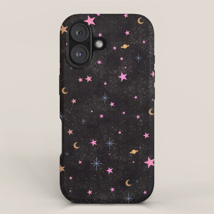 Spaces pattern with colourful stars moons and planets  iPhone Case Gallery Image 1