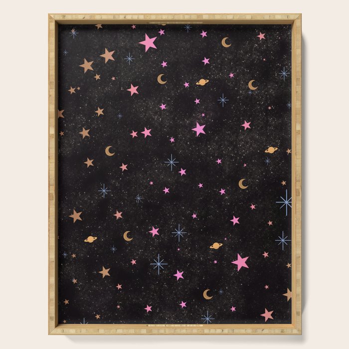 Spaces pattern with colourful stars moons and planets  Serving Tray Gallery Image 1