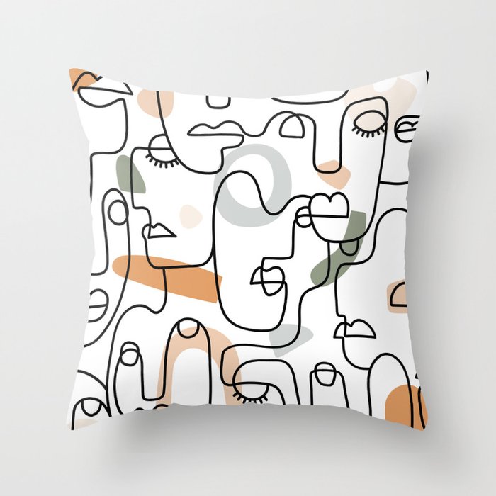 Single Line Faces Throw Pillow Gallery Image 1