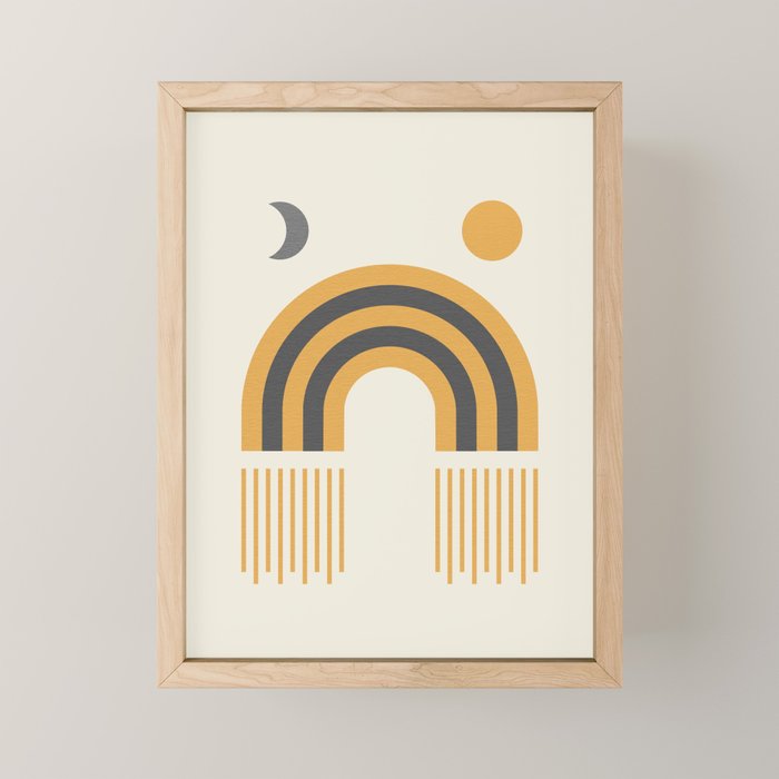 Sun and Moon Rainbow Midcentury style Mini Art Print Gallery Image 1