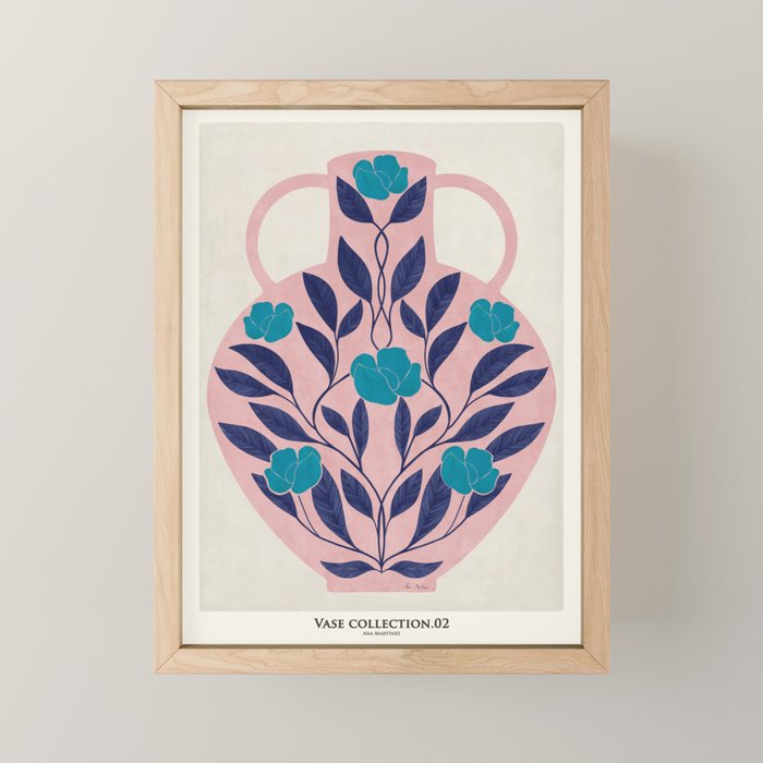 Vase with blue roses collection Mini Art Print Gallery Image 1