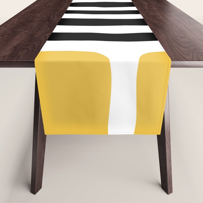 Mid Century Modern Atomic Rings 222 Yellow and Black Table Runner Gallery Image 1