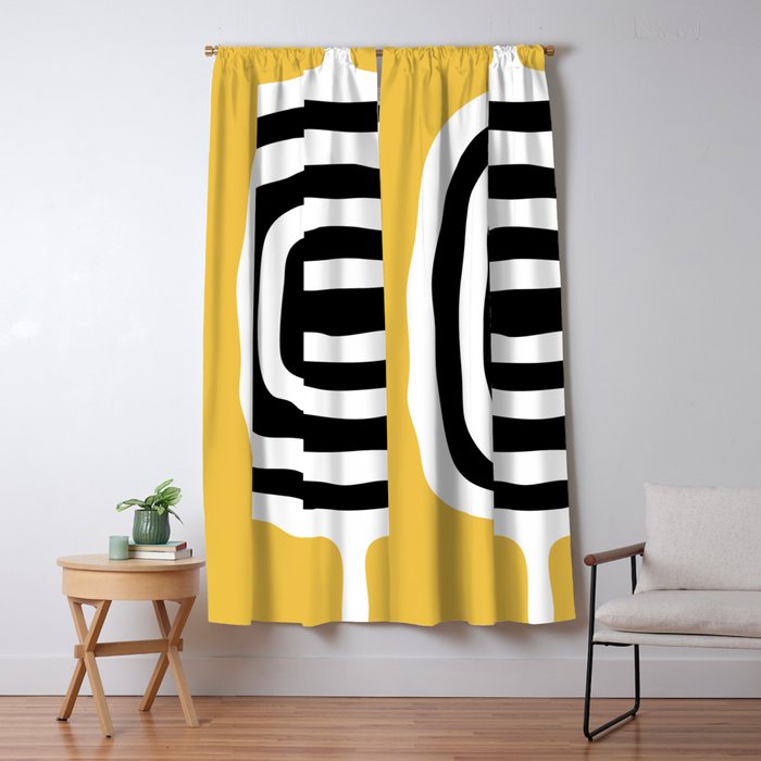 Mid Century Modern Atomic Rings 222 Yellow and Black Window Curtain Gallery Image 1