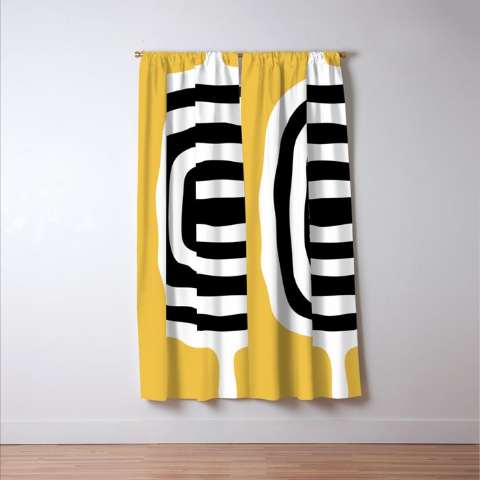Mid Century Modern Atomic Rings 222 Yellow and Black Window Curtain Gallery Image 3