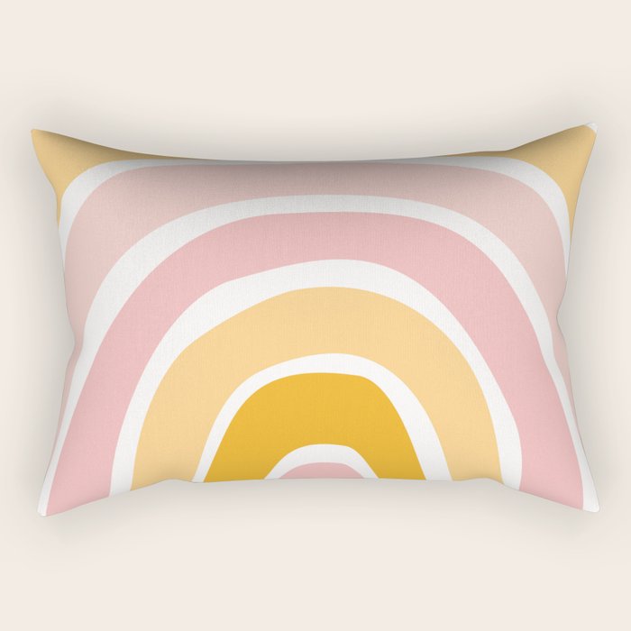 Abstract Shapes 94 in Mustard Yellow and Pale Pink (Rainbow Abstraction) Rectangular Pillow Gallery Image 1