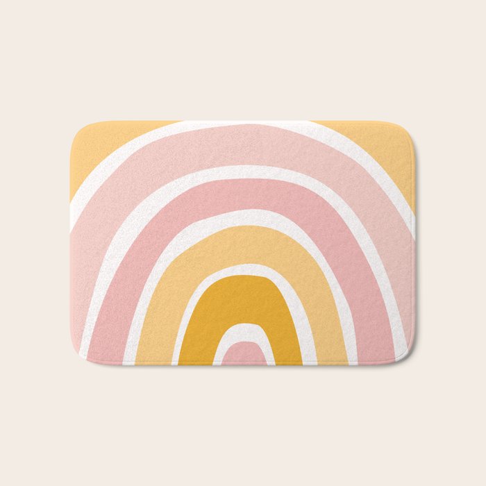 Abstract Shapes 94 in Mustard Yellow and Pale Pink (Rainbow Abstraction) Bath Mat Gallery Image 1