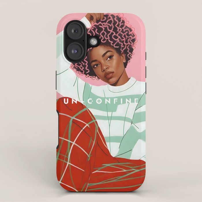 Un-Confine, Free Spirit Colorful People, Plaid Check Pattern Black Woman Afro, Tartar Fashion Eclectic Bohemian, Hep Chic Illustration Painting iPhone Case Gallery Image 1