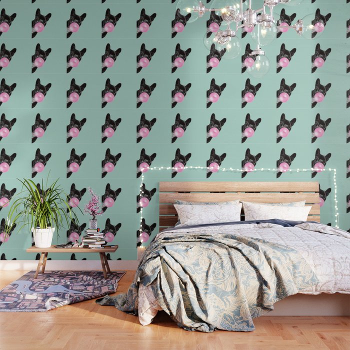 Bubble Gum Sneaky French Bulldog in Green Wallpaper Gallery Image 1