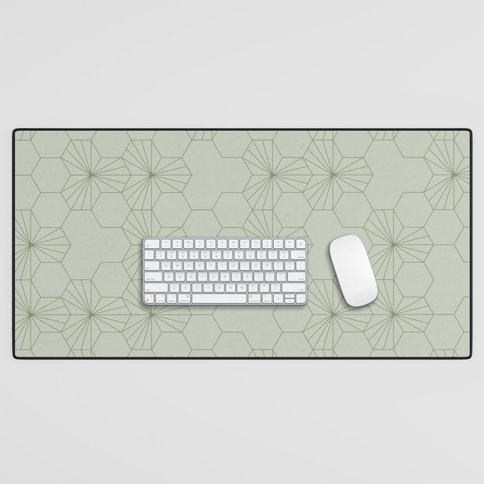 Geometric flowers light sage green pattern Desk Mat Gallery Image 1