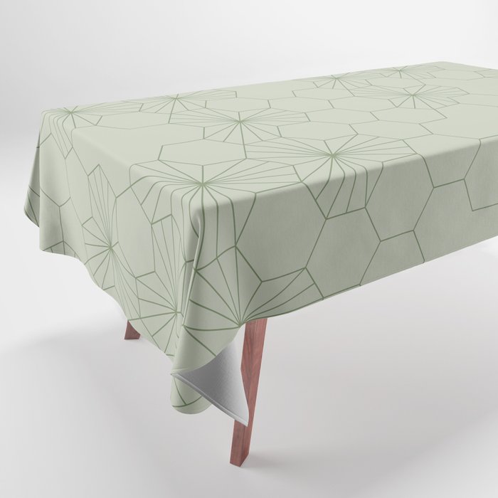 Geometric flowers light sage green pattern Tablecloth Gallery Image 1
