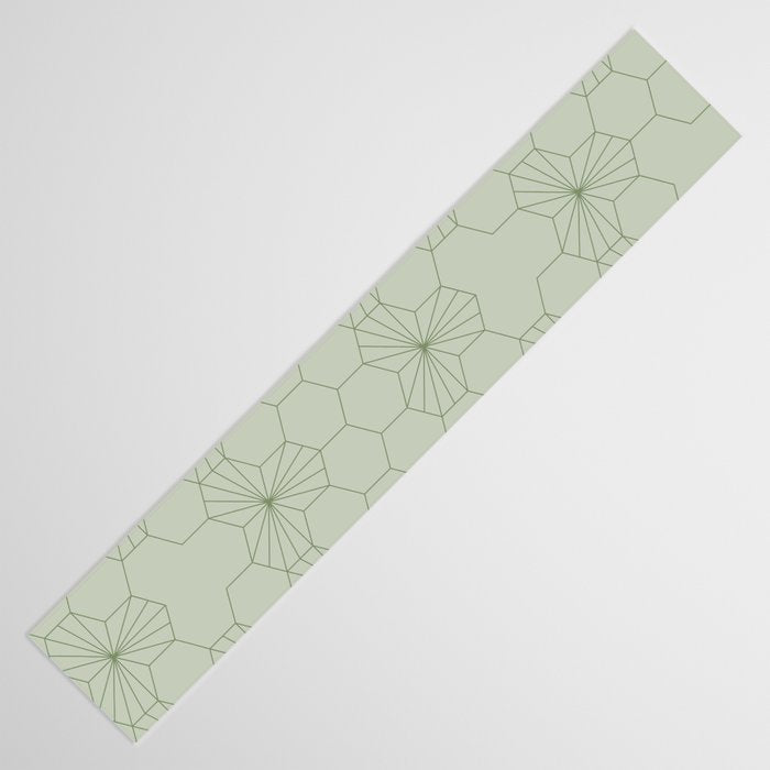 Geometric flowers light sage green pattern Table Runner Gallery Image 3