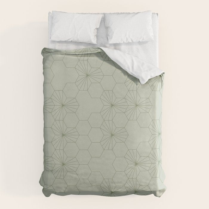 Geometric flowers light sage green pattern Duvet Cover Gallery Image 1