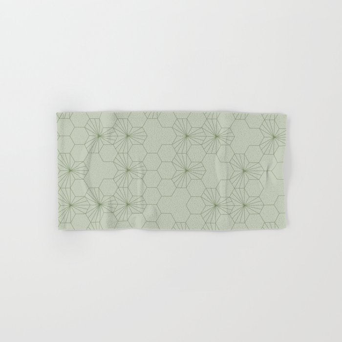 Geometric flowers light sage green pattern Bath Towel Gallery Image 1