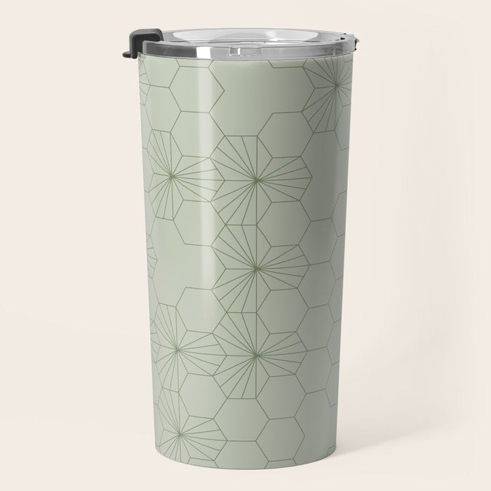 Geometric flowers light sage green pattern Travel Mug Gallery Image 3
