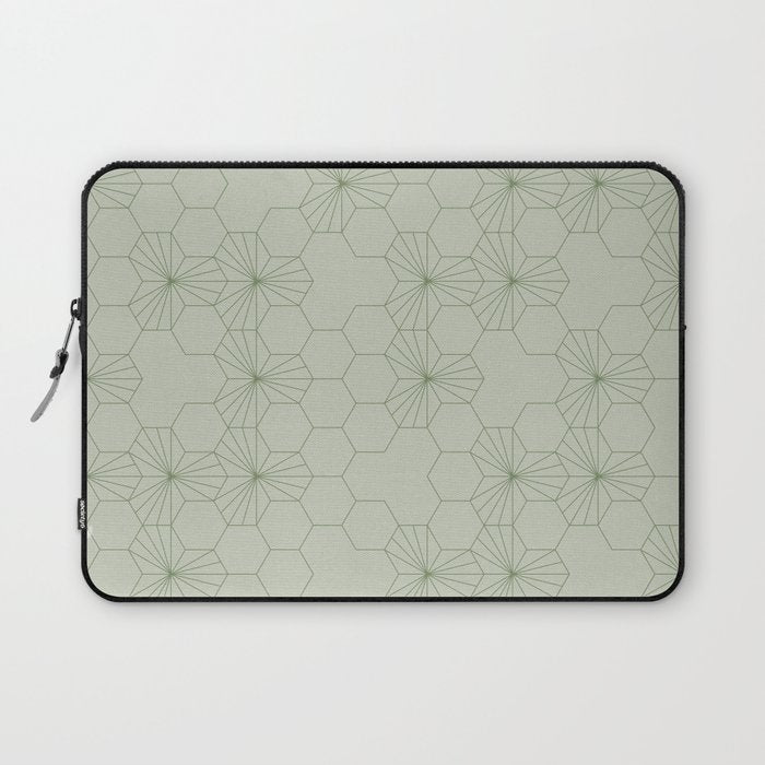Geometric flowers light sage green pattern Laptop Sleeve Gallery Image 1