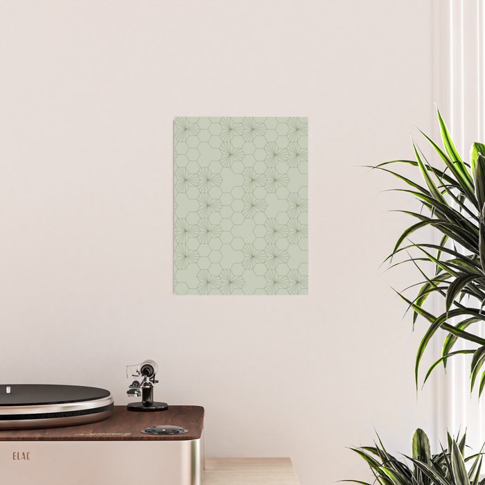 Geometric flowers light sage green pattern Poster Gallery Image 2