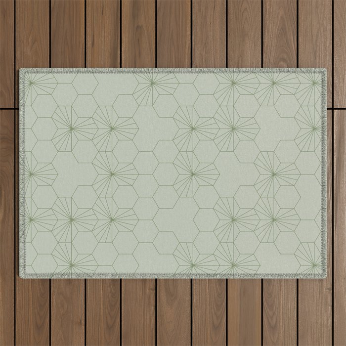 Geometric flowers light sage green pattern Outdoor Rug Gallery Image 1