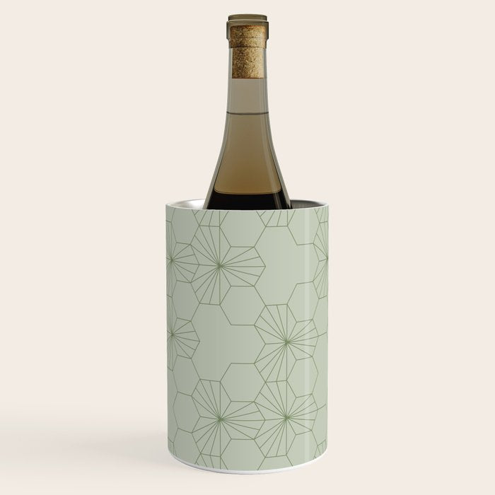 Geometric flowers light sage green pattern Wine Chiller Gallery Image 3