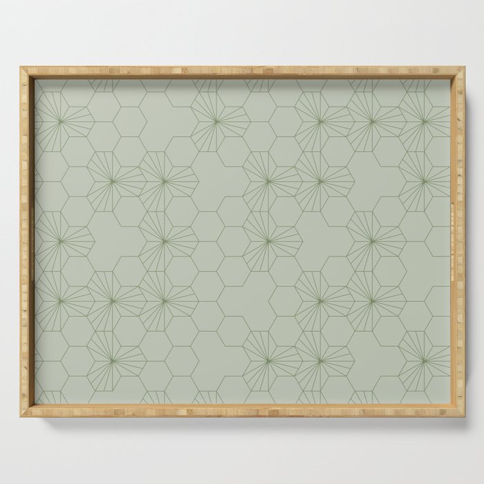 Geometric flowers light sage green pattern Serving Tray Gallery Image 1