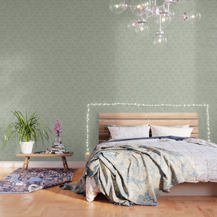 Geometric flowers light sage green pattern Wallpaper Gallery Image 1