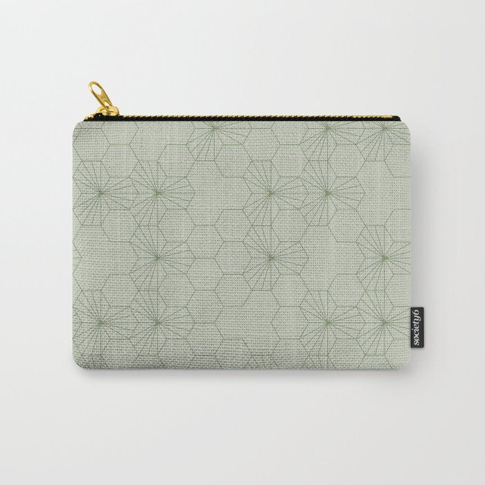 Geometric flowers light sage green pattern Carry All Pouch Gallery Image 1