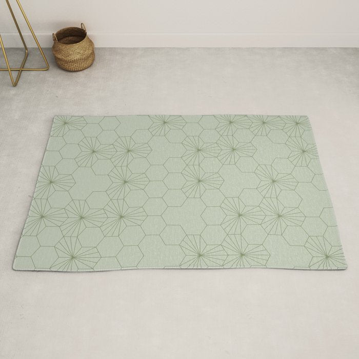 Geometric flowers light sage green pattern Rug Gallery Image 2