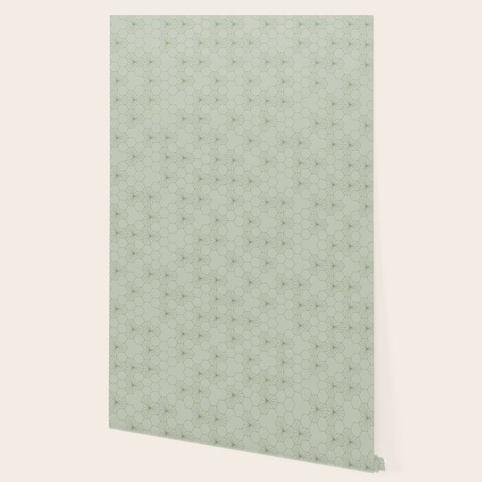 Geometric flowers light sage green pattern Wallpaper Gallery Image 2